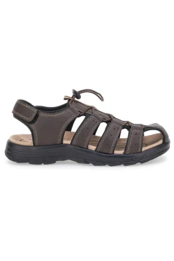 Uomo JOHES LAND Sandali marroni con velcro ed elastico 2208