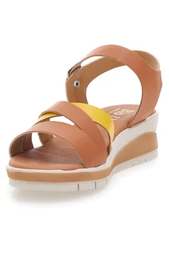 BIO UP Sandali marroni e gialli con fibbia e sottopiede in vera pelle 6 New
