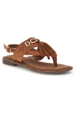 PITTARELLO LOOK Sandali marroni in vera pelle infradito con frange IF6797 Online