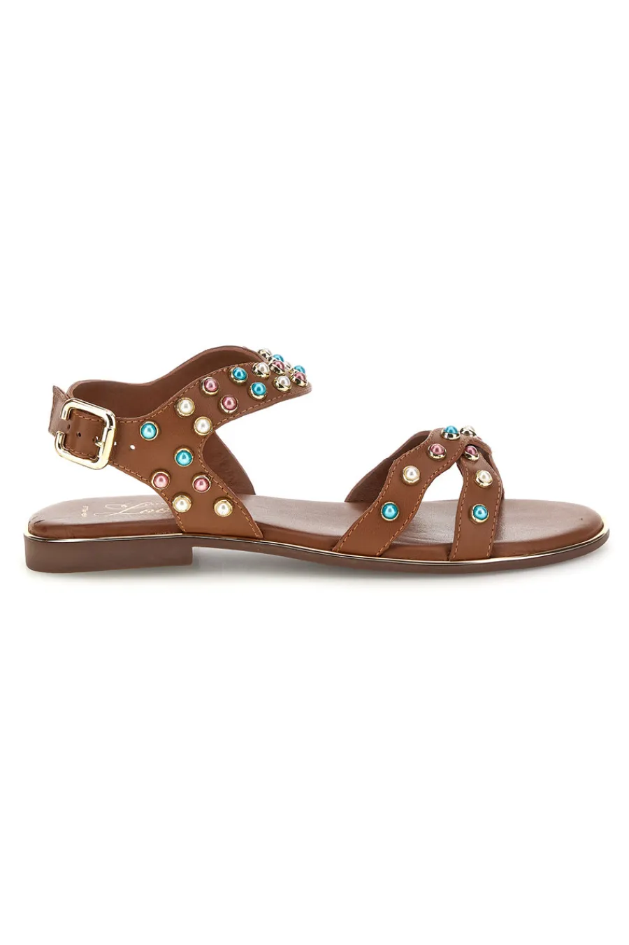 PITTARELLO LOOK Sandali marroni in vera pelle con borchie multicolor IF6980 MARRONE