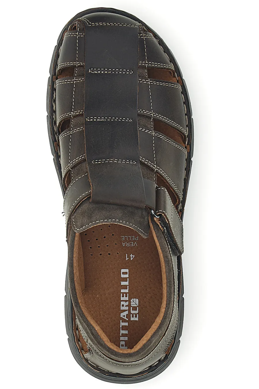 Uomo PITTARELLO ECO Sandali marroni in vera pelle con design intagliato 26172