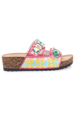 DAME ROSE Sandali multicolor con fantasia geometrica e doppia fibbia APY65 New