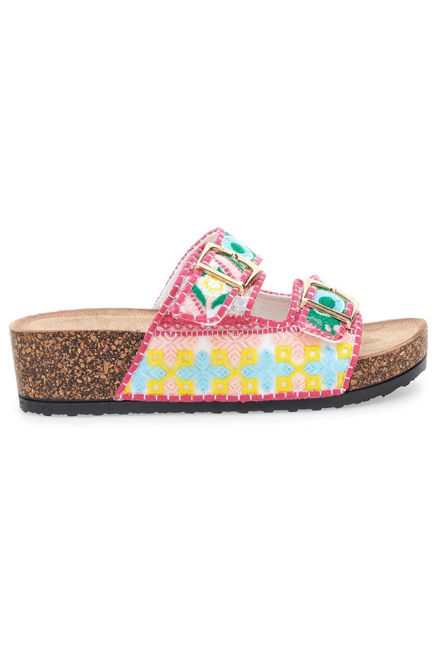 DAME ROSE Sandali multicolor con fantasia geometrica e doppia fibbia APY65 New