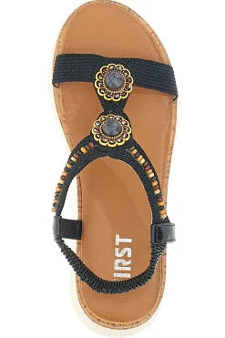THE FIRST Sandali Neri Con Applicazioni e Perline 60785 NERO Outlet