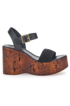 PITTARELLO LOVE Sandali Neri con Platform Effetto Legno e Tomaia in Pelle 5906/P Clearance