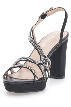 FIRST LADY Sandali Neri con Strass e Tacco Alto P579