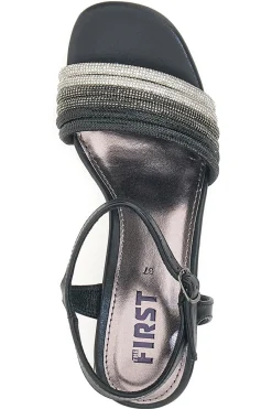THE FIRST Sandali Neri Con Tacco a Blocco e Strass 201 NERO New