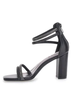 THE FIRST Sandali Neri Con Tacco Alto e Strass 254 NERO/CANNA DI FUCILE New