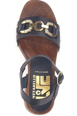 PITTARELLO LOVE Sandali neri con tacco largo e catena dorata 9086 Discount