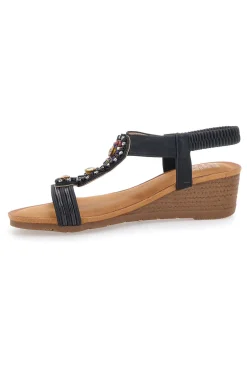 PRIMA RIGA Sandali Neri Con Zeppa e Perline FT0893 NERO