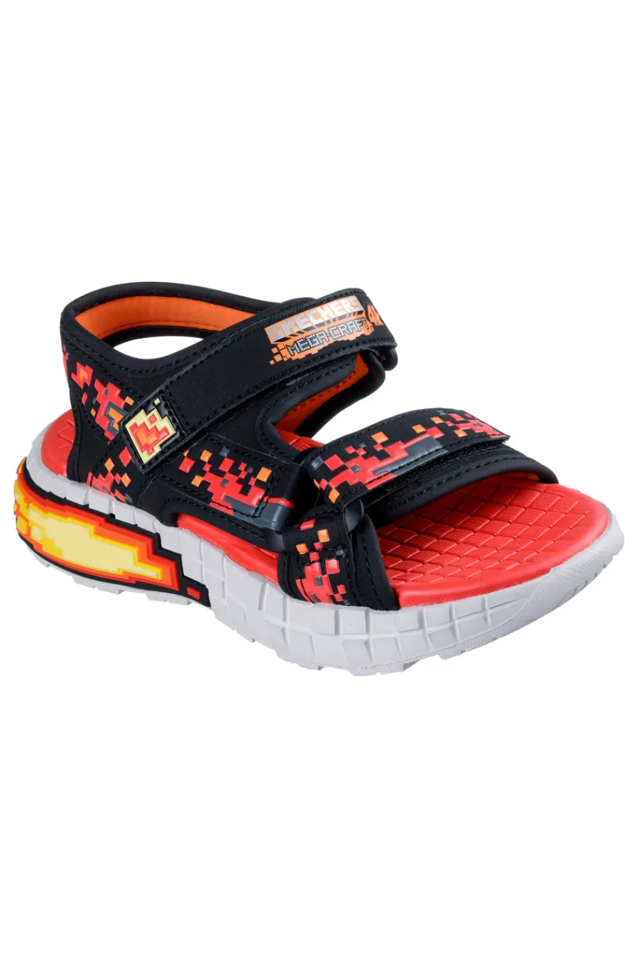 SKECHERS Sandali neri e rossi sportivi con stampa pixel Mega-Splash 4K