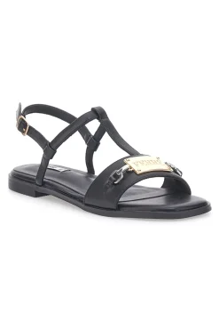 FERRE' Sandali Neri Flat con Dettaglio Catena F251 Outlet