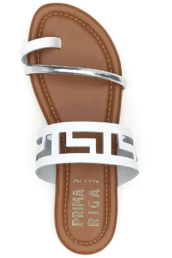 PRIMA RIGA Sandali Neri Flat con Dettagli Geometrici Traforati 24F BIANCO/ARGENTO Sale