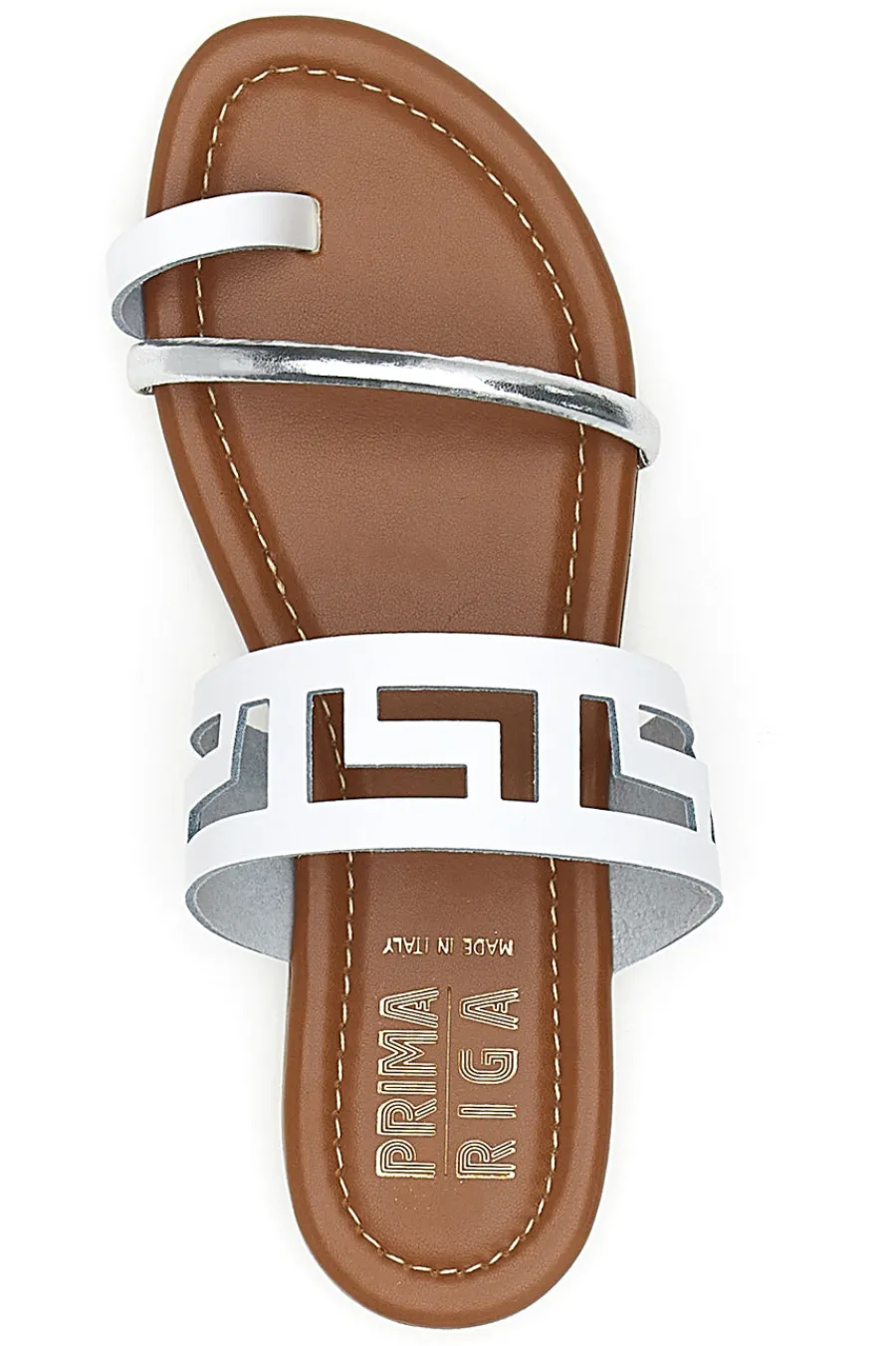 PRIMA RIGA Sandali Neri Flat con Dettagli Geometrici Traforati 24F BIANCO/ARGENTO Sale