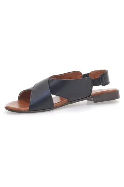 PITTARELLO LOOK Sandali Neri Flat In Vera Pelle Con Elastico 225435 NERO New