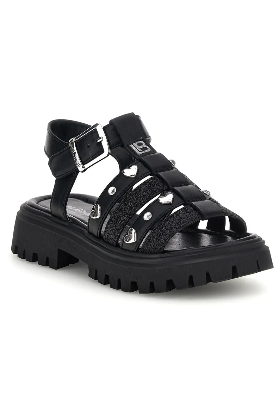 LAURA BIAGIOTTI Sandali neri glitter con borchie e fibbie 9021C9766