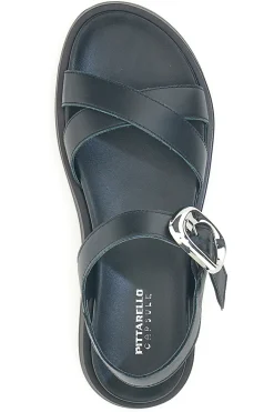 PITTARELLO FOCUS Sandali neri in pelle con fascette incrociate e fibbia 28065PE Discount
