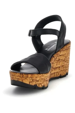 PITTARELLO Sandali neri in pelle con zeppa effetto sughero e cinturino 29733002 Outlet