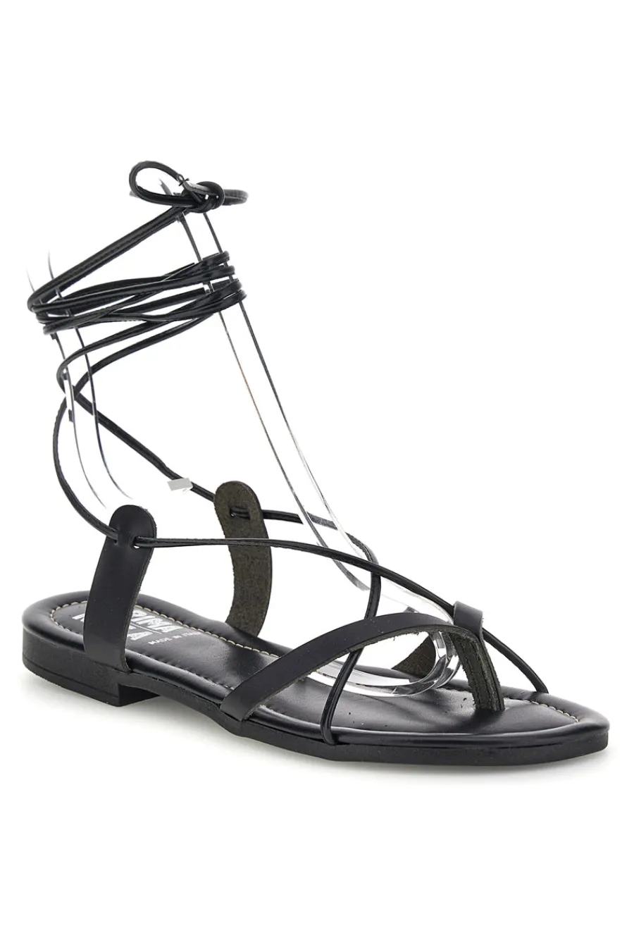 PRIMA RIGA Sandali neri in vera pelle Made in Italy con lacci 711 NERO Hot