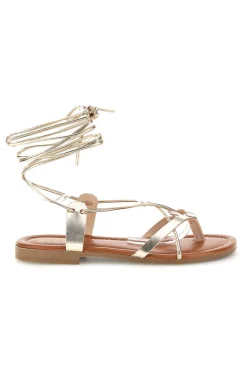PRIMA RIGA Sandali oro in vera pelle con lacci 711 PLATINO Discount