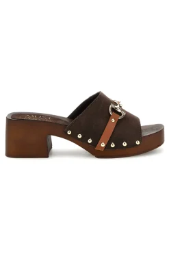PITTARELLO Sandalo marrone in pelle con tacco e borchie Must Have 119 TESTA DI MORO New