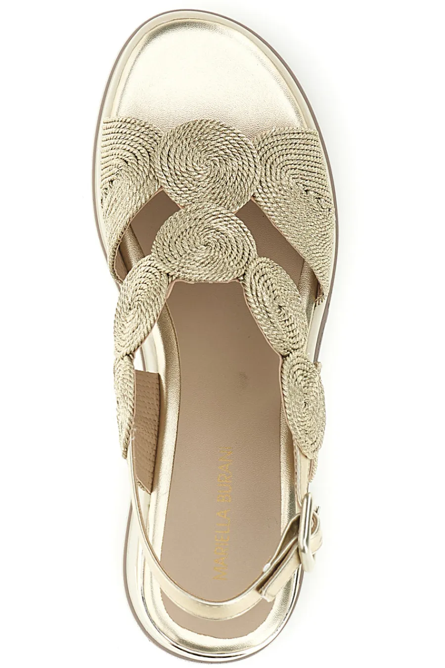 MARIELLA BURANI Sandalo oro con zeppa e forme geometriche 52190C1578 New