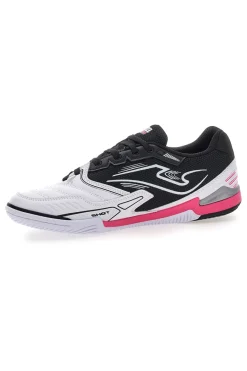 Uomo JOMA Scarpe da calcetto indoor bianche e nere con dettagli fucsia Cancha 2502 Indoor