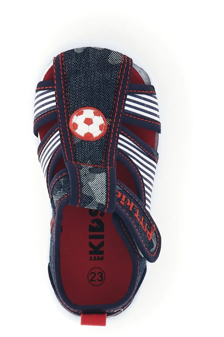PITT KIDS Scarpe in tessuto blu e rosse con pallone 42876
