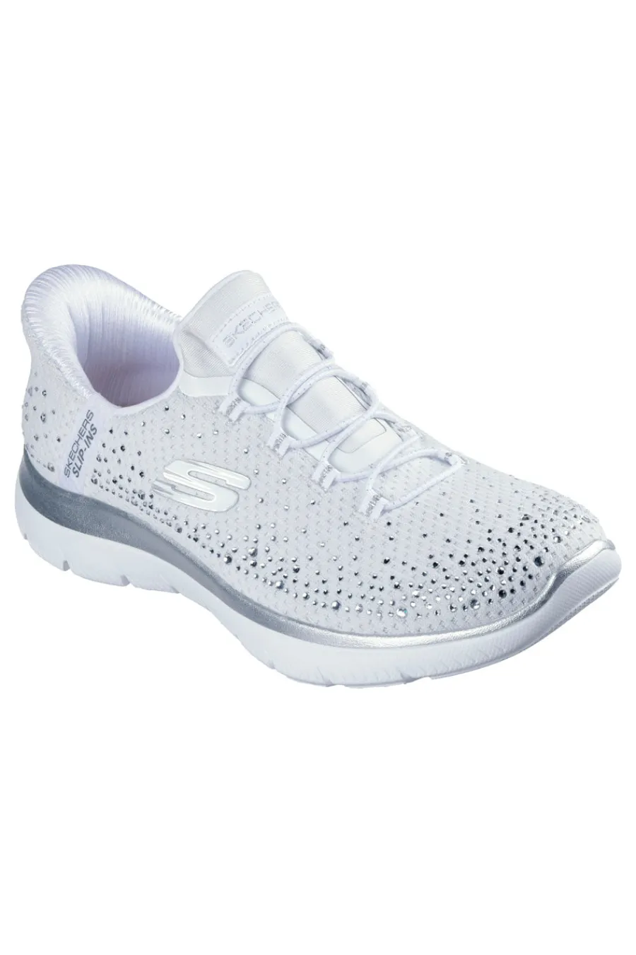 SKECHERS Scarpe slip ins bianco con strass in mesh Summits brilliant shine BIANCO/ARGENTO
