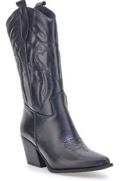 PITTARELLO LOVE Schwarze bestickte texanische Lederstiefeletten TEX901RN NERO Sale