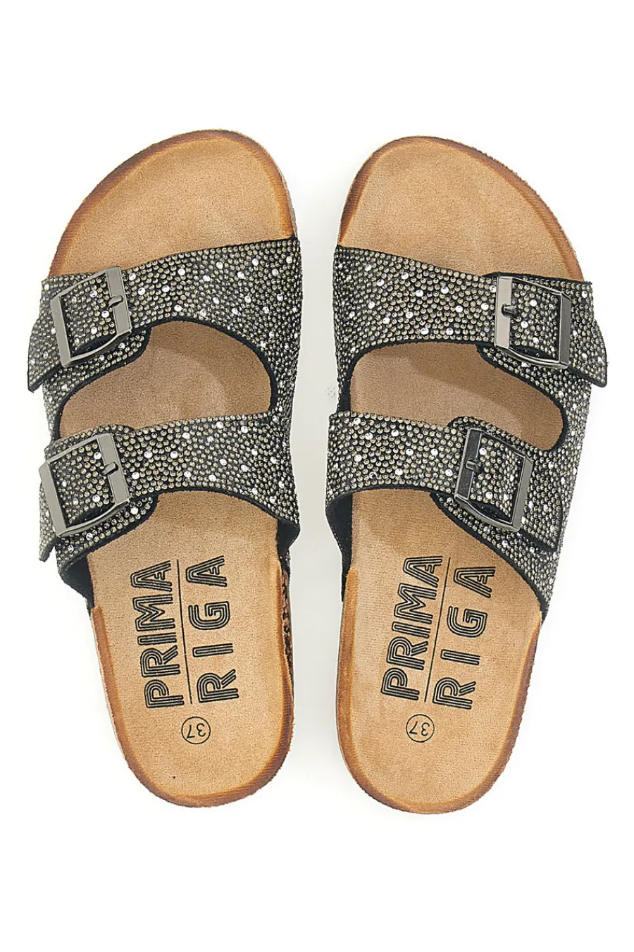 PRIMA RIGA e Hausschuhe mit Doppelschnalle und verziertem Obermaterial FIRST ROW 14175 SCHWARZ