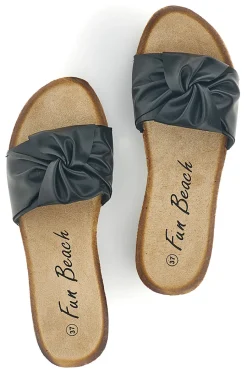 FUN BEACH Schwarze Pantoffeln mit geknotetem Riemen 18107 NERO