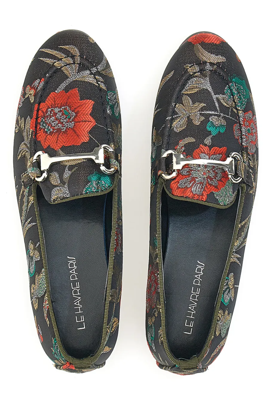 LE HAVRE PARIS Schwarze Slipper mit Blumen 23546 SCHWARZ, ROT Best