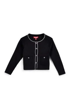 PITT KIDS Schwarze Strickjacke mit kontrastierenden Profilen Pitt Kinder PT-G-F-903