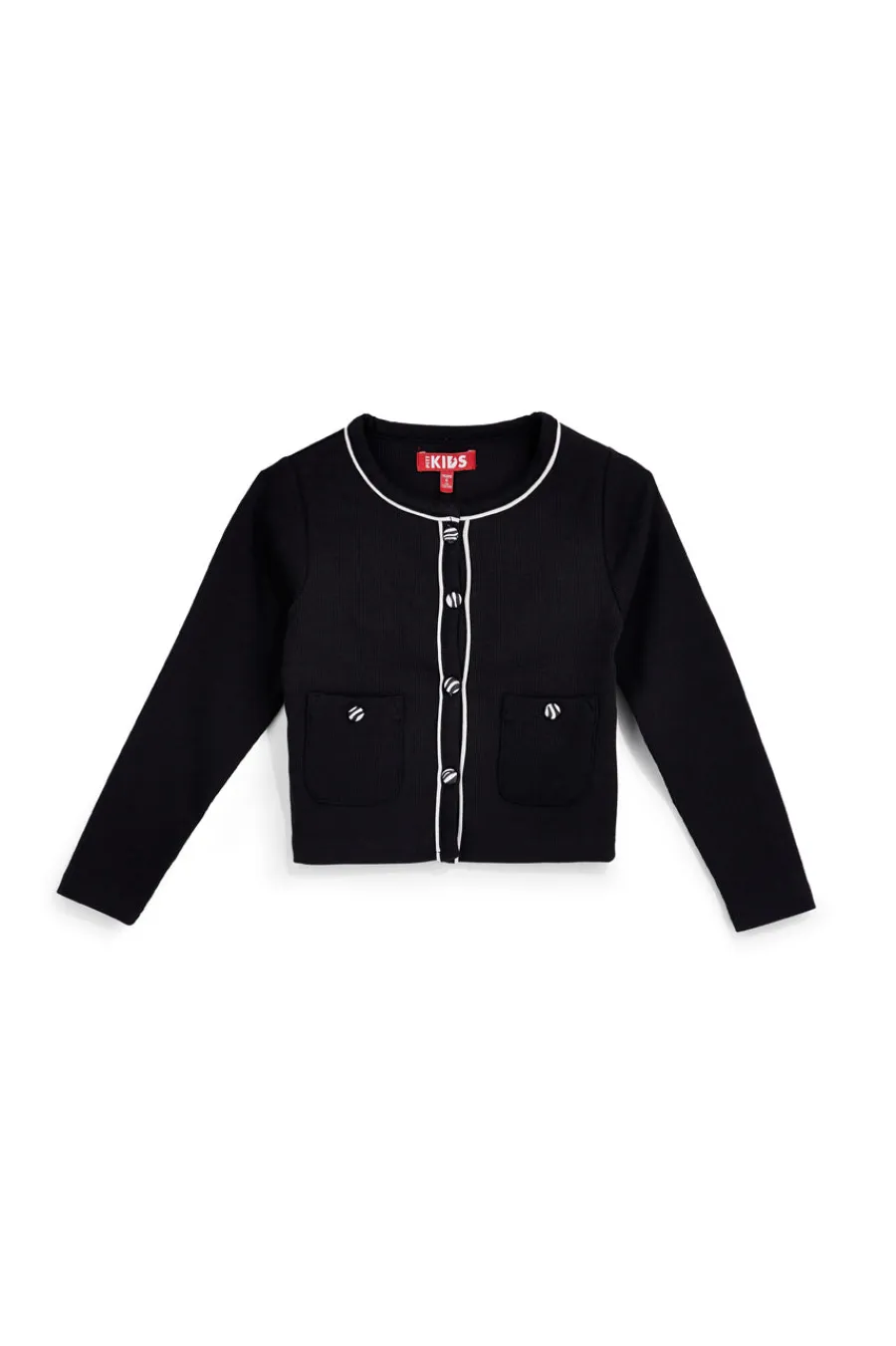 PITT KIDS Schwarze Strickjacke mit kontrastierenden Profilen Pitt Kinder PT-G-F-903