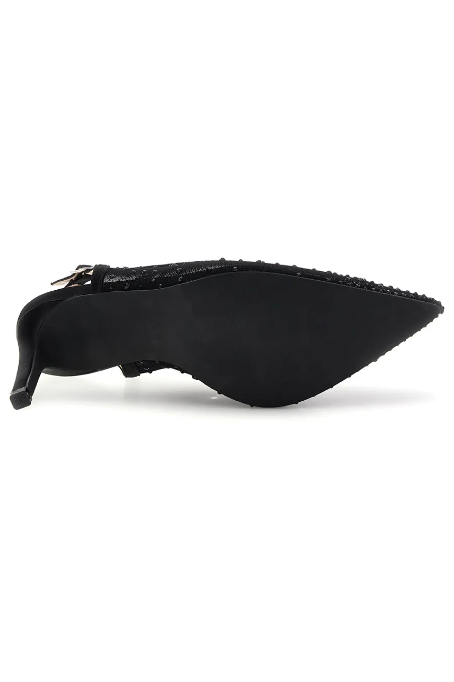 FIRST LADY Schwarze Tüll Slingback Pumps mit Strasssteinen P656 NERO New