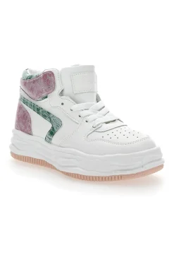 GRAZIE Sneakers alta 3150 Bianca Rosa VERDE New