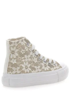 GRAZIE GIRL Sneakers Beige con Ricami a Fiori Bianchi 155727