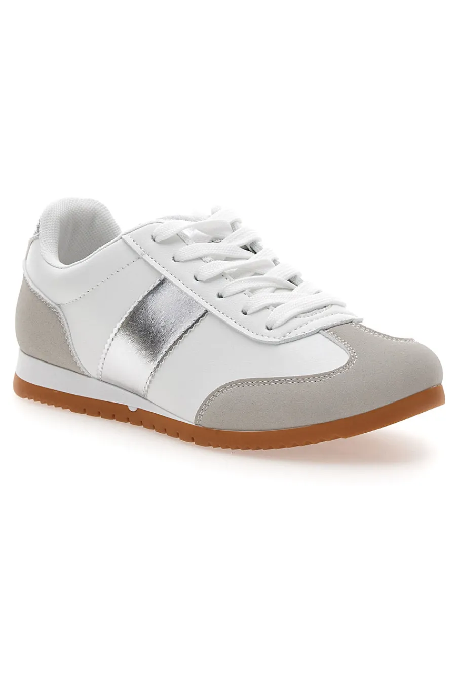 TALEMI Sneakers Bianche con Banda Laterale Argento 24250 New
