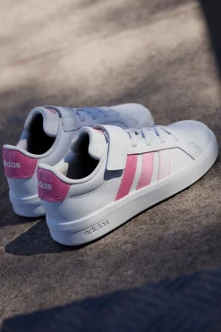 ADIDAS Sneakers bianche con dettagli rosa e chiusura a strappo Grand Court 3.0 El C