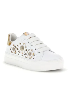 LAURA BIAGIOTTI Sneakers bianche con fiori e inserti oro L9858C9760