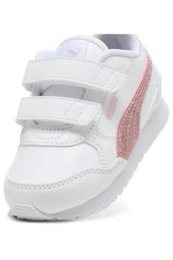 PUMA Sneakers bianche con glitter rosa e doppio strappo ST Runner v4 SL GlitterV Inf