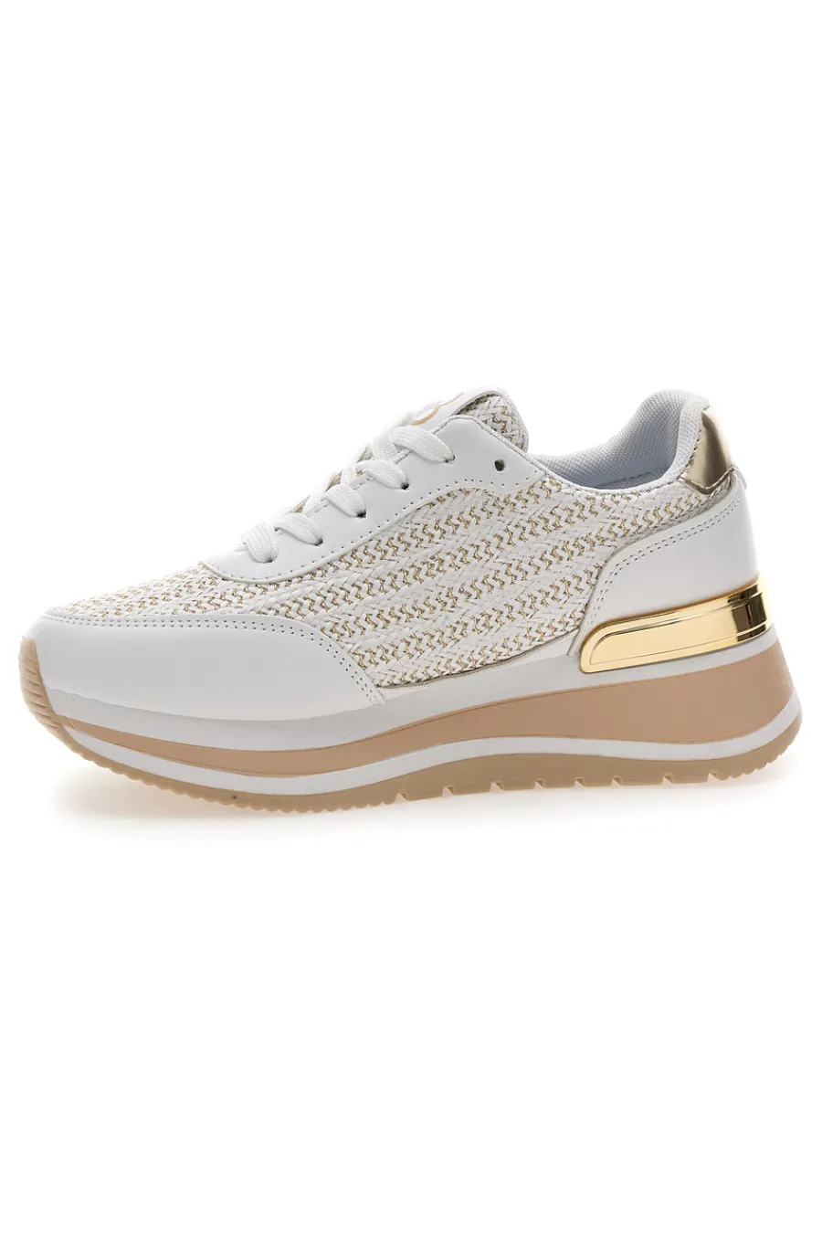 LAURA BIAGIOTTI Sneakers bianche con inserti oro e fondo rialzato 96 Sale