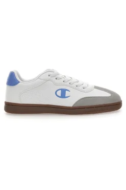 CHAMPION Sneakers Bianche con Logo Azzurro e Suola in Gomma PRESTIGE MIX MATERIAL New