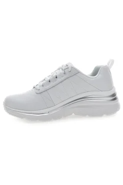 SKECHERS Sneakers Bianche con Tomaia in Pelle Fashion Fit - Effortless BIANCO/ARGENTO Outlet