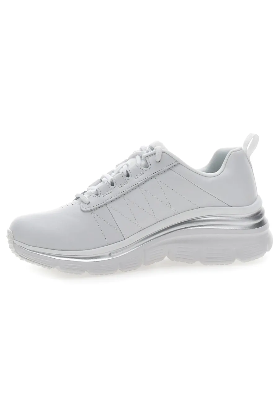 SKECHERS Sneakers Bianche con Tomaia in Pelle Fashion Fit - Effortless BIANCO/ARGENTO Outlet