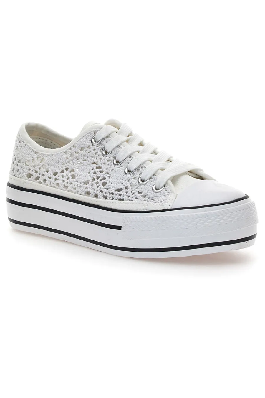 ENERGY Sneakers Bianche Con Trama Ricamata e Flatform 108 Discount