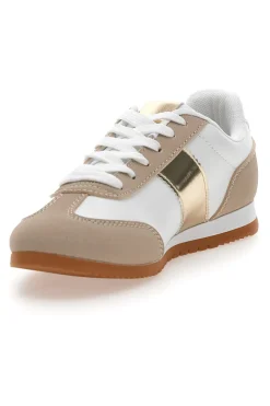 TALEMI Sneakers Bianche e con Banda Laterale Oro 24250 BEIGE