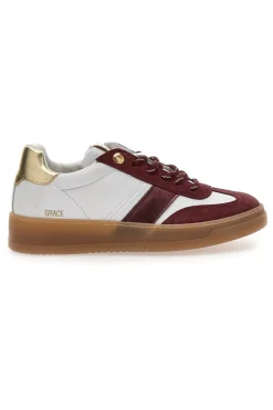PITTARELLO CAPSULE Sneakers bianche e bordeaux in pelle con dettagli oro Grace Made in Italy Discount