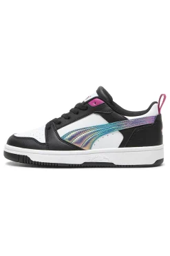 PUMA Sneakers Bianche e nere con bande laterali colorate Rebound V6 Lo Bouncy Sky Jr